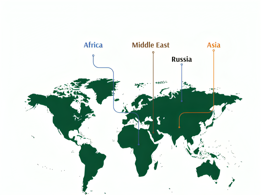 World map with export destinations